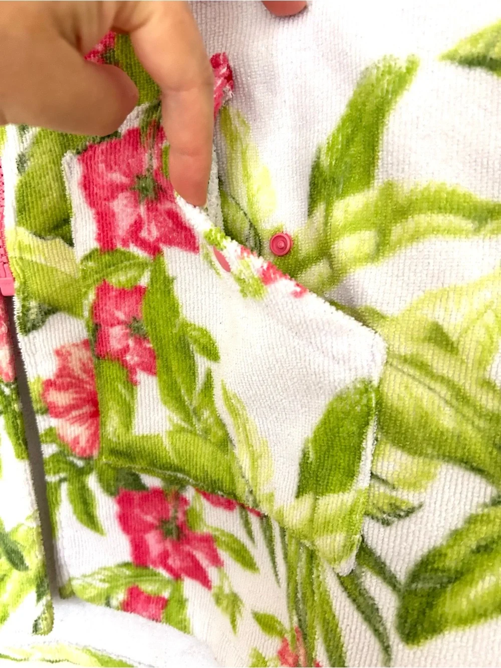 Tommy Bahama White Hooded Kids Cover-Up with Pink Floral & Green Leaf Print